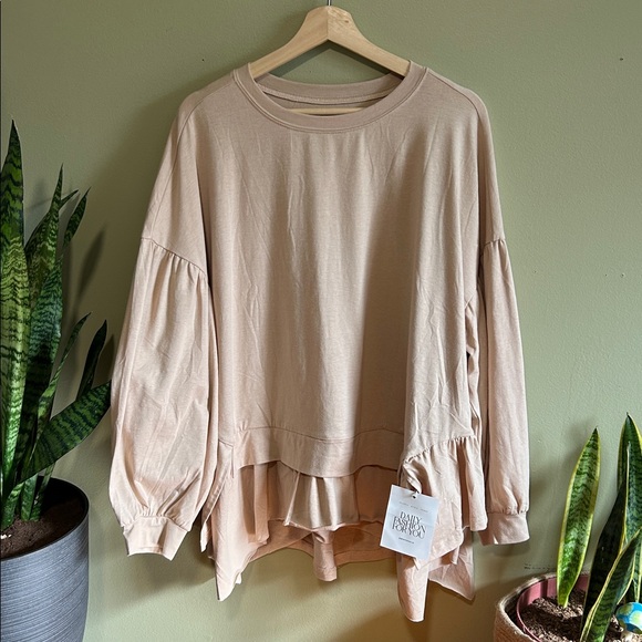 Cream Oversized Layered Long Sleeve Top - Picture 4 of 7